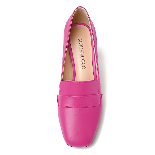Image of MODENCOCO Womens Sexy Formal Matte Slip On Square Toe Work Block High Heel Loafers Shoes 3.5 Inch