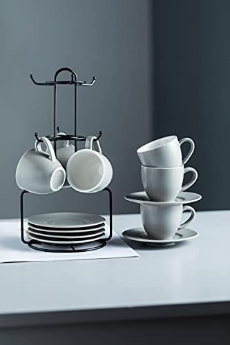 Yhosseun Porcelain Espresso Cups Set And Metal Stand 3 Oz Demitasse Cup For Coffee Shot, Mugs For Latte, Cafe Mocha, Cappuccino, And Tea, Serve For 6 Gray #TOP4
