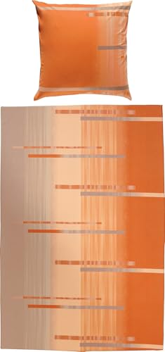 Erwin Müller Bettwäsche, Bettgarnitur Flanell orange-Taupe Größe 80x80 cm / 135x200 cm - flauschig warm, temparaturausgleichend, pflegeleicht, mit...