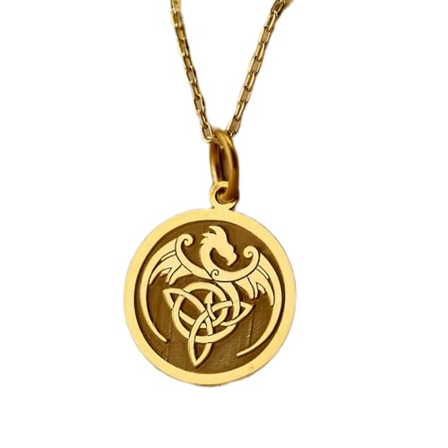 Collier pendentif pièce de monnaie dragon argent plaqué or 45 cm