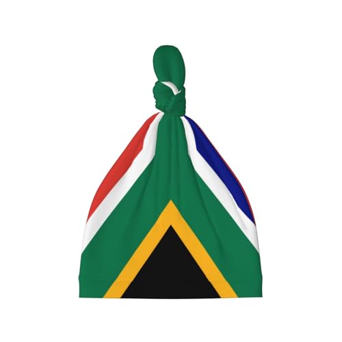 Newborn Baby Hat, South African Flag Print Soft Top Knot Beanie Cap, Cute Baby Headwear for 0-6 Months Black