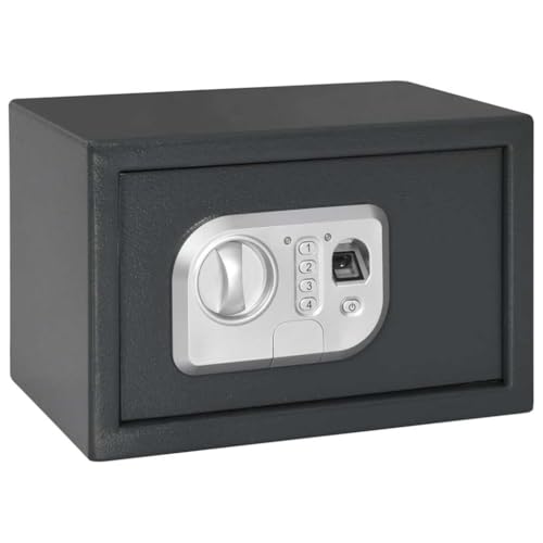 vidaXL Caja Fuerte Digital Gris Oscuro 31 x 20 x 20 cm Acero, Oficina Segura, Caja Fuerte Digital Compacta, Almacenamiento Sin Llave, Bóveda Biométrica de Acero Gris