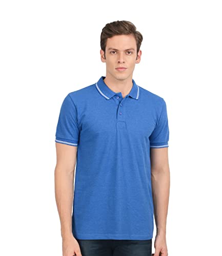 Image of AWG ALL WEATHER GEAR Men's Cotton Regular Fit Solid Polo Neck T-Shirt Navy Blue Melange