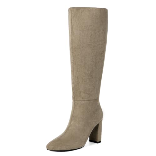 Image of Modatope Knee High Boots for Women Chunky Heel Rounded Toe Tall Boots | 2026 Fashion Winter Fall Boots for Women,Side Zipper PU Leather Long Dress Boots, Block Heel Tall Boots