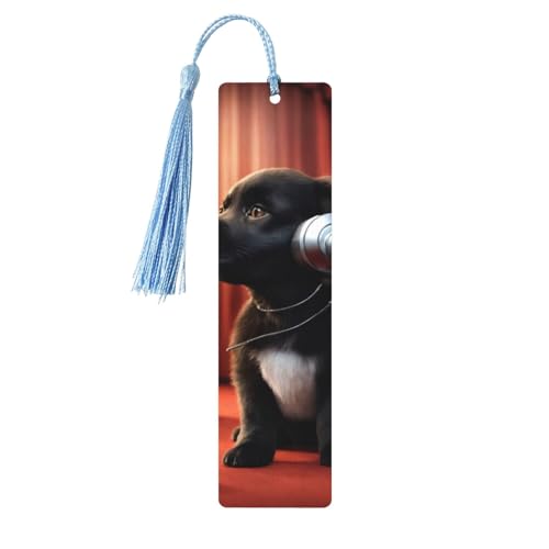 子犬 プリント 読書ページマーカー しおり タッセル付き木製しおり5個 本好きへのギフトに