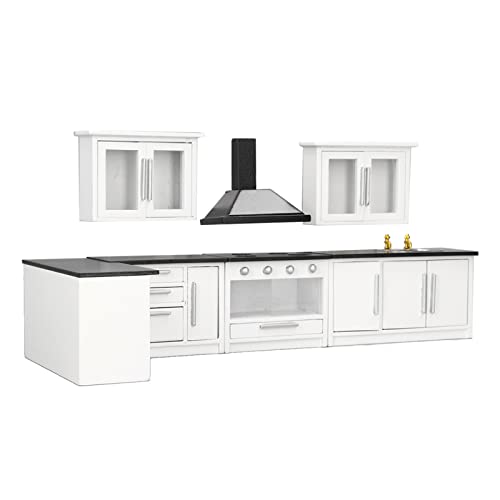 7pcs 1:12 Mini Dollhouse Kitchen Cabinet Simulation Life Scene Dollhouse Modern Kitchen Set