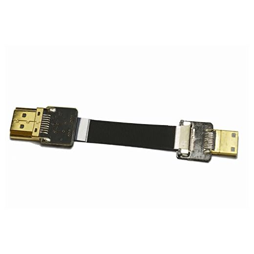 Kort, platt HDMI-kabel, mini-HDMI-kontakt till standard HDMI-kontakt, rak för Canon 5D3 5D2 Panasonic Lumix GH3 GH2 Sony nex 5N 5T 5R 7N DJI svart (10 cm)