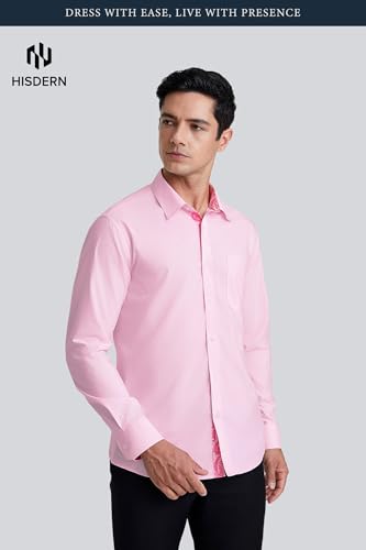 Image of HISDERN Mens Business Dress Shirts Long Sleeve Casual Button Down Shirt Formal Inner Collar Contrast Shirt for Men Wedding