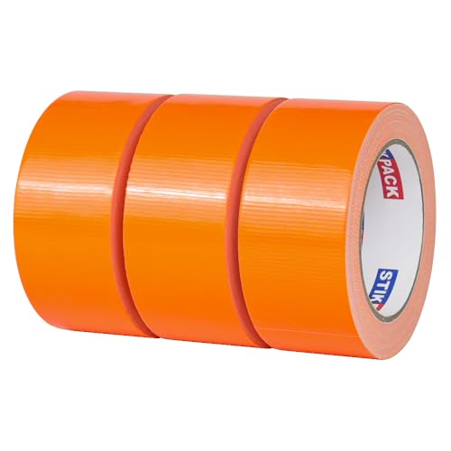 STIKPACK 3 Rolls Orange Duct Tape Heavy Duty Strong Industrial Colored Duct Tape 9mil x 2inch x 25yds Flexible No Residue Waterproof and Tear by Hand Multi-Use for Indoor & Outdoor Repairs