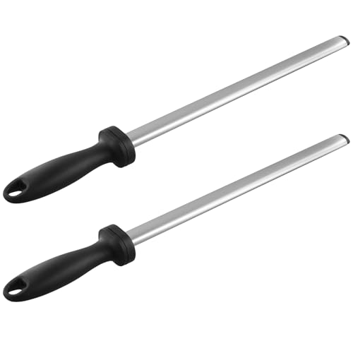 SINJEUN 2 PCS Diamond Sharpening Steel 12 Inch Black Handle Knife Honing Steel for Edge Maintenance Professional Home Use