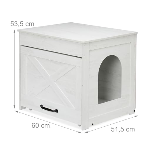 Mueble arenero de gato con cajón extraíble madera blanco y gris 5