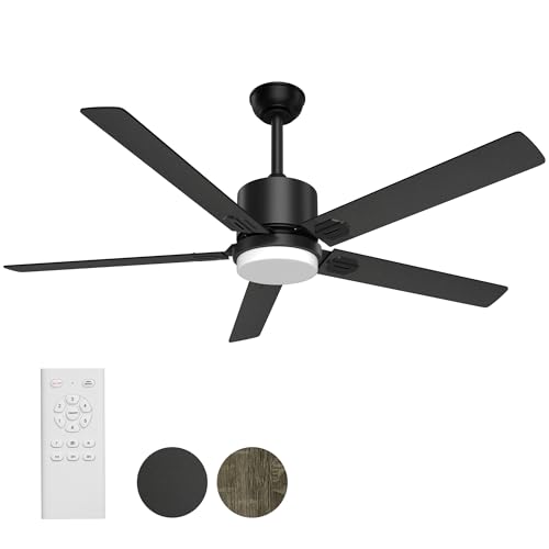 Image of Obabala 60 Inch Ceiling Fan with Light,Ceiling Fans with Remote Indoor Outdoor DC Motor Black Ceiling Fan with Light LED for Patios,Garage,Dining Room, Bedroom, Kitchen, Living Room, Farmhouse