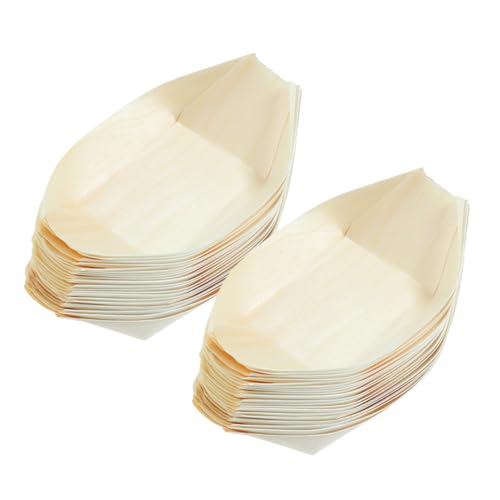 Platos desechables de madera para sushi 13.5cm x 7.7cm, 200 piezas miniatura 1