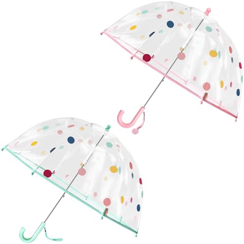 RONIARE 2 Pack Kids Clear Umbrellas for Rain Dome Bubble Umbrella Windproof for Kids Boys and Girls (2 Pack Dots)