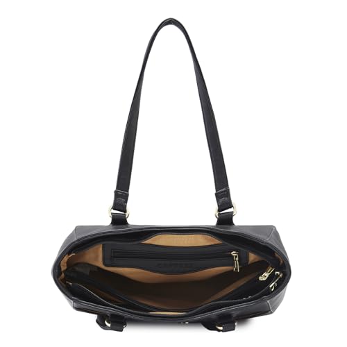 Image of Caprese Erica Tote Medium Black - Kiara Exclusive Floral Design, Spacious Interior, Middle Compartment, Trendy Shoulder Bag for Office and Daily use