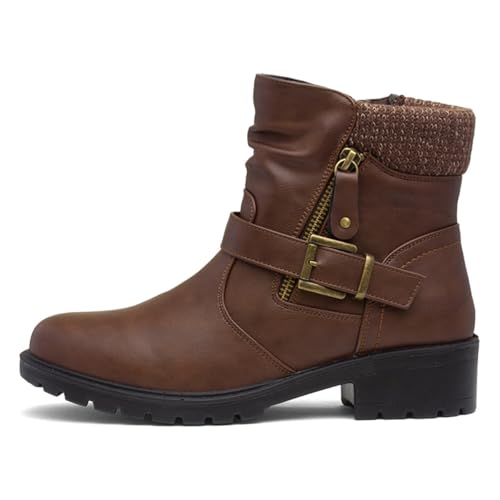 Lilley Womens Brown Knitted Collar Ankle Boot - Size 6 UK - Brown