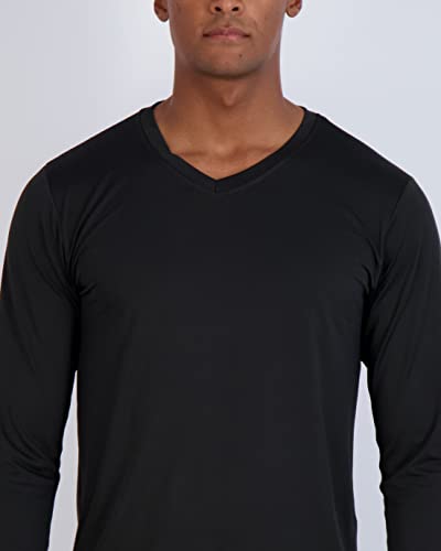 Real Essentials 4 Pack: Men's Dry Fit Long Sleeve V-Neck Active T-Shirt - Athletic Outdoor UPF 50+ (Available in Big & Tall)4