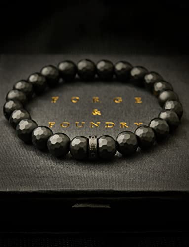 Forge & Foundry 8Mm Faceted Matte Black Onyx Beaded Bracelet | Custom Signature Stainless Steel Bead | ‘Pindar’ | Refined Hand-Crafted Jewelry, Designed By Jewelers, Forged For Men - Black Large #TOP1