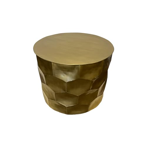 Keyhomestore- Tavolino realizzato in metallo, Color Oro, con sfaccettature esagonali, Altezza cm 50, ideale come complemento di arredo per interni, soggiorni, salotti e ingressi.