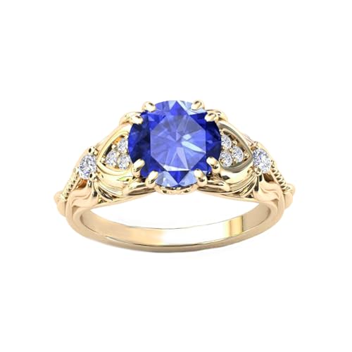 10K 14K 18K Gold Round Cut Gemstone Vintage Rings for Women 1 Carat Gemstone and Moissanite Promise Statement Anniversary Ring for Her