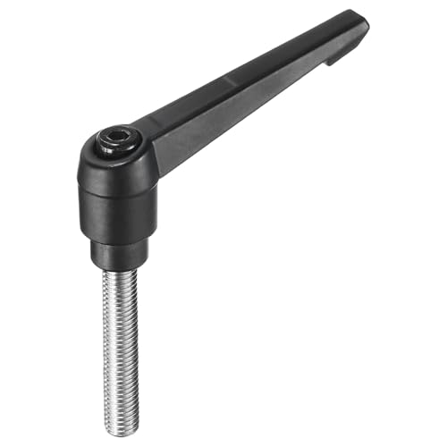 Image of uxcell Adjustable Clamping Lever Handle M10 x 50mm Metric 304 Stainless Steel Male Threaded Stud Hand Knobs Push Button Ratchet Rotating Screw Handles Bolts with Locking Lever Black