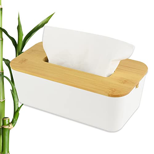 Set de Salle de Bain en Bambou Blanc - Accessoires de Salle de Bain - mouchoirs - Boîte à brosses à Dents - Boîte à Bijoux - Organiseur cosmétique - Porte-Savon en Bambou Cover