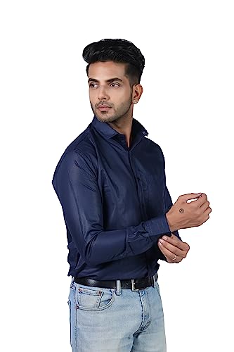 Image of HARPITA Men's Solid Regular Fit Cotton Casual Shirt with Spread Collar & Full Sleeves