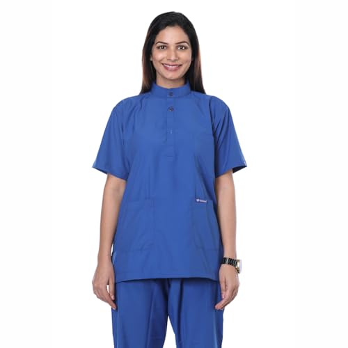 Image of Women's 5-Pocket Scrub Suit | Set of Top & Pant | Half Sleeves | Mandarin Collar | Breathable Polyviscose Fabric | Comfortable | Durable | Uniform for Doctors Nurse & Dentist RB 5XL
