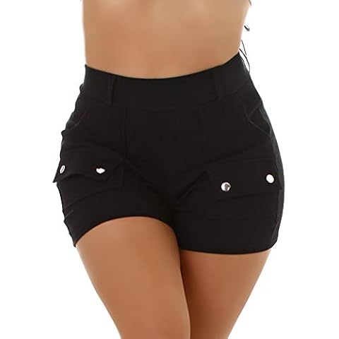 Jela London Damen Hotpants High-Waist Stretch Kurze Shorts Deko-Elemente Slim sexy Taschen Cover