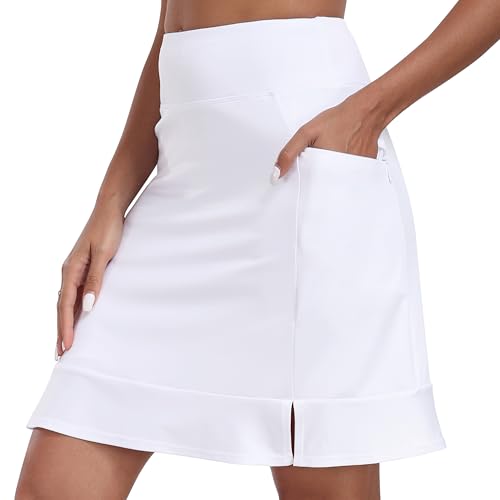 MoFiz Womens Knee Leght Tennis Skirt Skort with Inner Short Athletic Golf Work Zipper Pocket Skirt