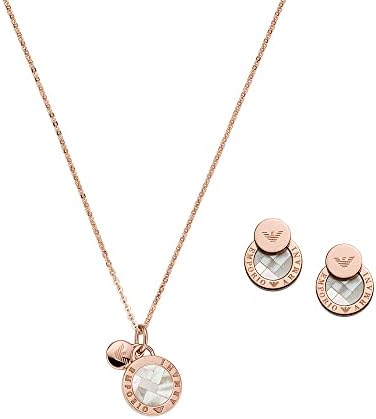 Emporio Armani Rose Gold-Tone Sterling SIlver Necklace and Earrings Gift Set