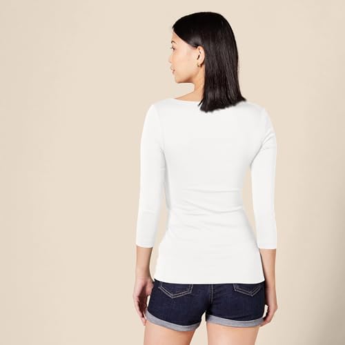 Image of Amazon Essentials Women's Slim-Fit 3 /4 Sleeve Boat Neck Cotton Modal Micro Rib T-Shirt