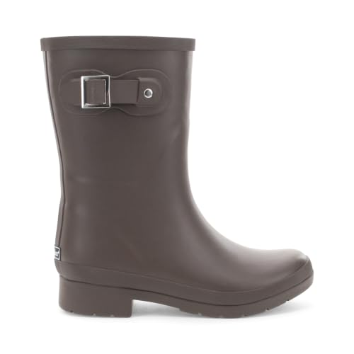 Image of Chooka Women's Waterproof Mid-Height Faux Fur Lined Pull-On Rain Boot | Ladies street style rubber boots, cozy plush interior, built for puddles, comfort insole, styled for every wet rainy day