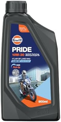 Gulf PRIDE 10W-30 4T API SP, JASO MA2 | 10 K Km Drain Interval| BS6 & earlier | 2 Wheeler Motorcycle Bike 4 Stroke Synthetic Technology Engine Oil [900 ml] - Pack of 1