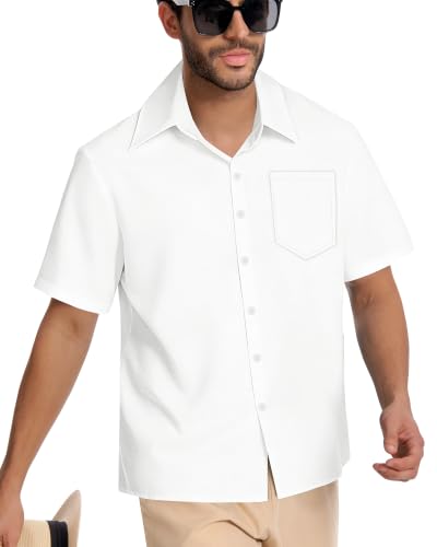 Image of Men Hawaiian Shirt Short Sleeve Summer Beach Button Down Shirts with Pocket