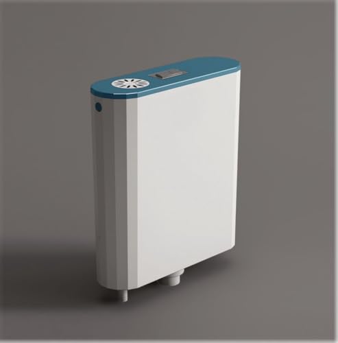 Image of RAYNO 8 LTR Dual Flush Tank - Aqua Green Polypropylene Tank for Toilet Slim Wall Mounted Cistern Top Push Button Flushing Tank with Air Freshener, Complete Set - 35.5L x 11W x 38.5H CM
