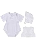 Freebily Baby Taufkleidung Für Jungen 3 Teiliges Taufe Weiss Anzug Set Mit Kurzarm Romper Weste Und Hut Gr. 62-86 Weiß 68-74