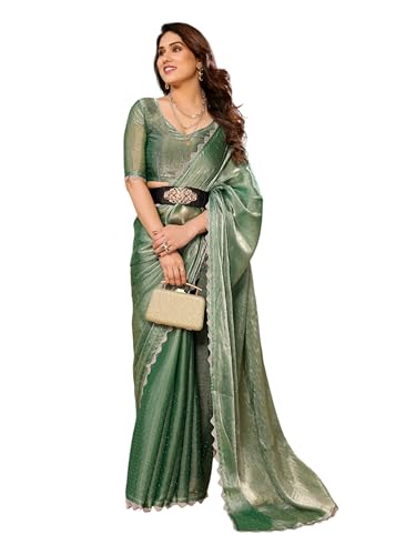 The Urban Diva Women's Trending Two-tone Jimmy-Choo Bollywood Saree With Fancy Lace Border
