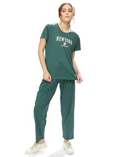Image of WEET Printed Round Neck Half sleeves Co-ord set Tracksuit For Women
