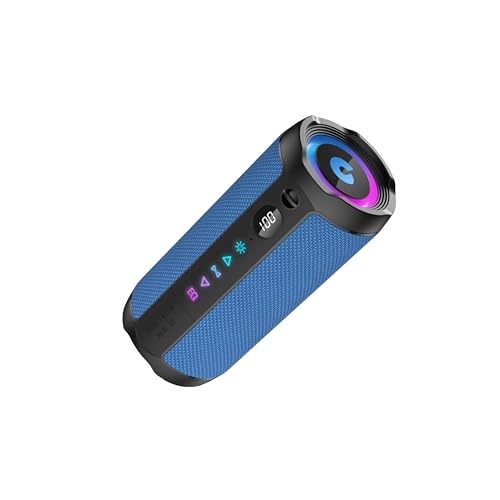 coioc Bluetooth Lautsprecher mit Licht, Bluetooth 5.4 Musikbox,30W Dual Lautsprecher, LED Anzeige & 30 Std Akku,Dualen Bass-Treibern, IPX7 wasserdicht, Edelstein Blau
