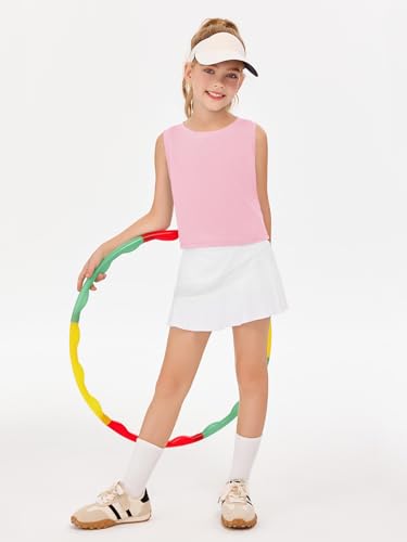 Image of Haloumoning Girls Athletic Tank Tops Kids Sleeveless Crop Tops Mesh Back Workout Cute Sports Shirts 5-14 Years