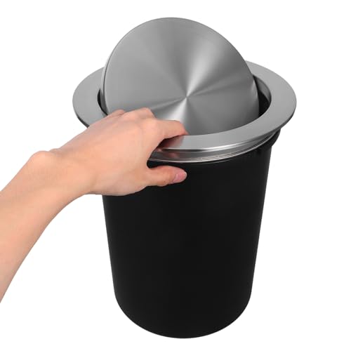 Caneca de basura negra de acero inoxidable con tapa integrada miniatura 4