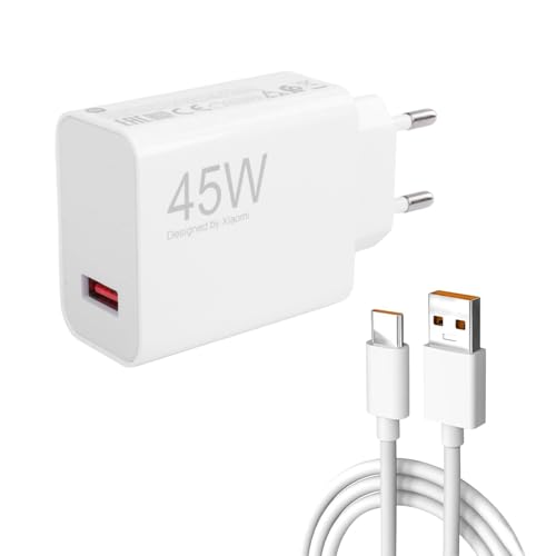 Caricabatterie USB da 45 W per Xiaomi Redmi Note 14 Pro 5G/13 Pro/12/11/Poco X7 M7 Pro/Mi 11/Mi Pad 7, Caricabatterie rapido per dispositivi Xiaomi con cavo di ricarica Type-C da 6 A 2M