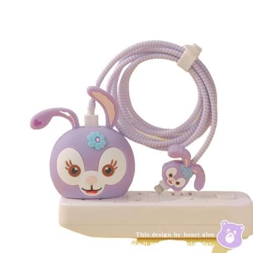 Image of Best HUB Cartoon 3D Design Protective Case Compatible with (Only Samsung Galaxy 25W) USB-C Power Adapter Charger, Cute Cartoon Type C Data Cable Case for Samsung (Purple Rabbit)