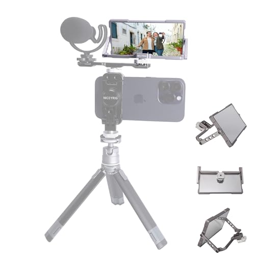 NICEYRIG Universal Smartphone Flip Screen Mirror Foldable Vlogging Live Streaming Selfie Mirror Compatible with Most Smartphone Phones,phone clips,DSLR and microslr cameras-556