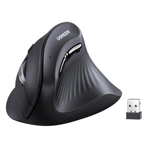 UGREEN Vertical Wireless (Bluetooth 5.0+2.4G) Ergonomic Mouse with 5 Buttons, 1000/1600/2000/4000 DPI, Prevention of Mouse Arm, Vertical Mouse Compatible with PC/Laptop/Tablet, Black