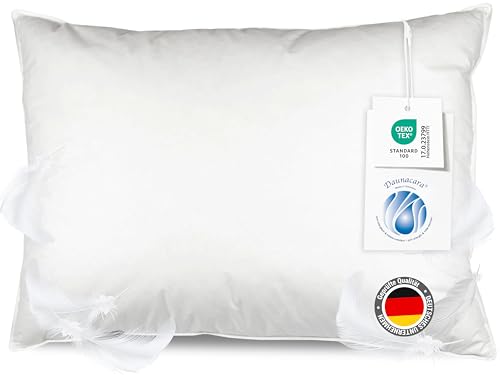 ZOLLNER Kopfkissen aus 100% Federn - Made in Germany - für Allergiker geeignet – Bezug aus hochwertiger Baumwolle - waschbar bis 60°C - 70x90 cm - Hotelqualität