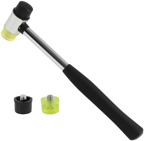 25 mm Martillo de Nylon y Goma, Martillo Pequeño, Mazo de Goma de Doble Cara, Mazo de Goma con Empuñadura Antideslizante y 2 Cabezales de Repuesto, para Joyería, Bricolaje y Artesanía en Cuero