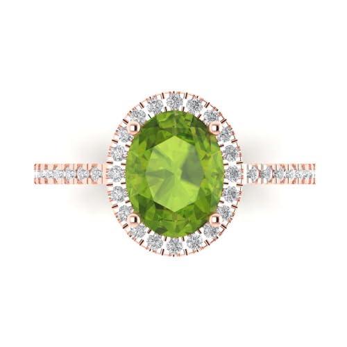 Clara Pucci 2.27 tcw Oval Cut Engagement Ring for Women, 14K Solid Gold, Rose Gold, Solitaire with Accents Natural Peridot Bridal Anniversary Promise Ring
