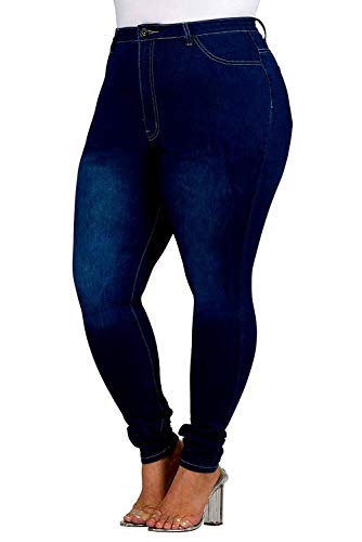 1826 / Diamante Womens Super Plus Size Stretchy Blue/Black Denim Jeans Skinny Leg Pants Size 14 to 32 (26, Diamante E007 Super Plus Navy Blue)